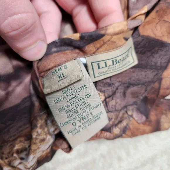 LL Bean Goose Down Vest Men XL Camo Advantage Timber Camouflage Hunting Puffer
